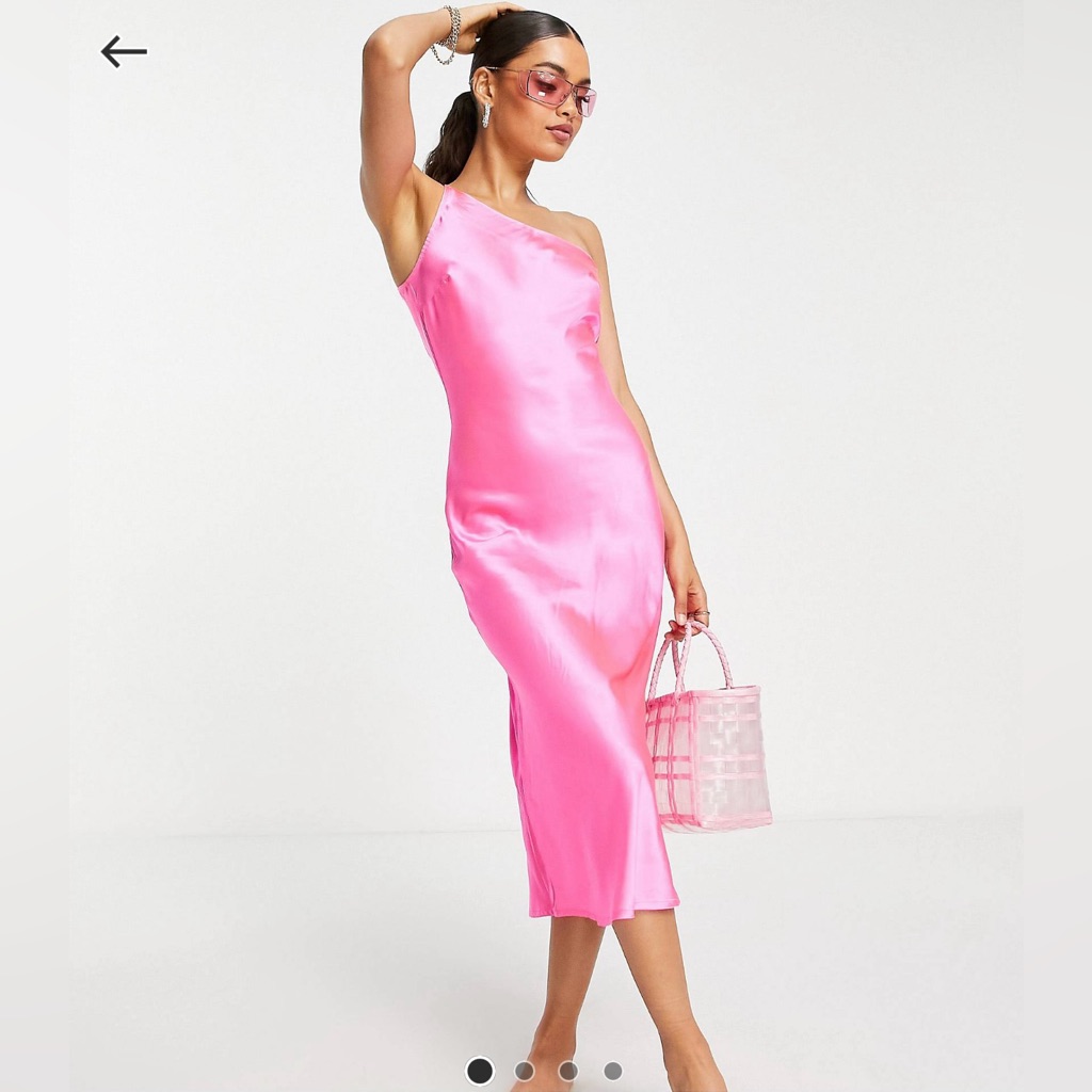 Asos Design Bright Pink One Shoulder Slip Midi Dress